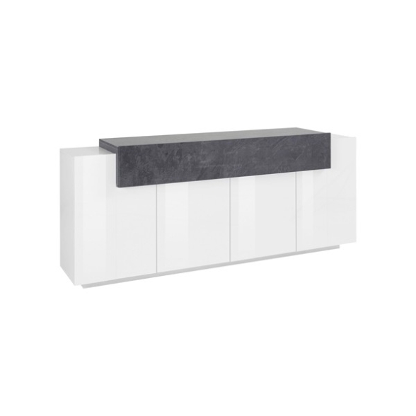 Credenza Moderna A 4 Ante 200x45x85,5 Bianco Lucido E Grigio Report Corona