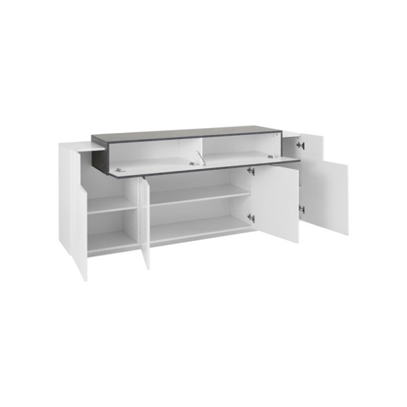 Credenza Moderna A 4 Ante 200 Cm Bianco Lucido E Grigio Report Corona