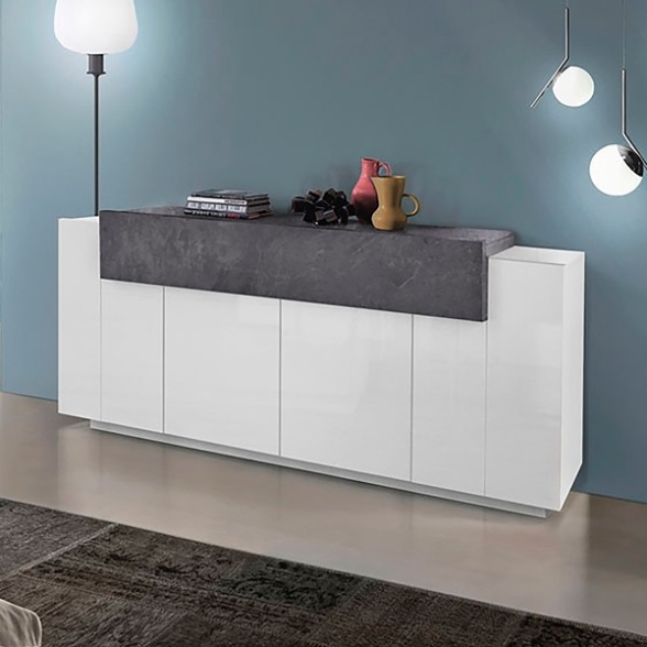 Credenza Moderna A 4 Ante 200 Cm Bianco Lucido E Grigio Report Corona