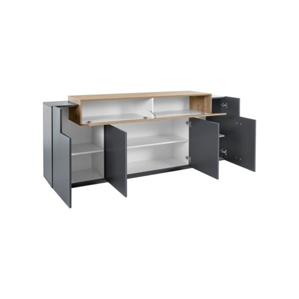 Credenza Moderna A 4 Ante 200 Cm Antracit E Rovere Corona