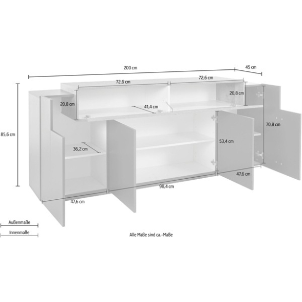 Credenza Moderna A 4 Ante 200 Cm Antracit E Rovere Corona