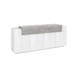 Credenza Moderna A 4 Ante 200x45x85,5 Bianco Lucido/Effetto Cemento Corona