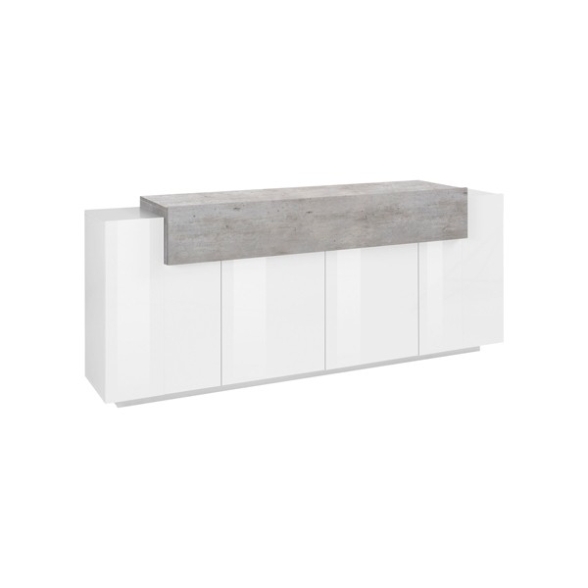 Credenza Moderna A 4 Ante 200 Cm Bianco Lucido/Grigio Cemento Corona