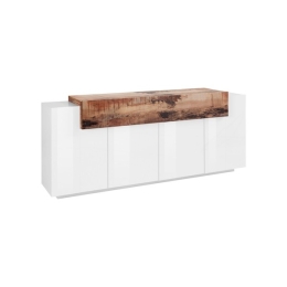 Credenza Moderna A 4 Ante 200 Cm Bianco Lucido/Effetto Legno Corona