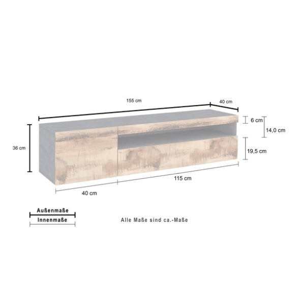 Mobile Porta TV Basso 150 Cm 2 Ante Ardesia Effetto Legno Daiquiri