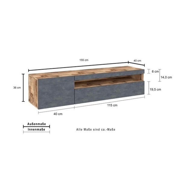 Mobile Porta TV Basso 150 Cm 2 Ante Effetto Legno Ardesia Daiquiri