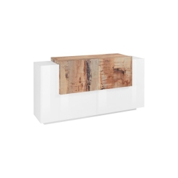 Madia 4 Ante 160 Cm Design Moderno Bianco Lucido Effetto Legno New Coro