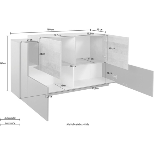 Madia 4 Ante 160 Cm Design Moderno Laccata Bianco Lucido New Coro