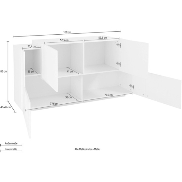 Madia 4 Ante 160 Cm Design Moderno Bianco Lucido Effetto Pietra New Coro