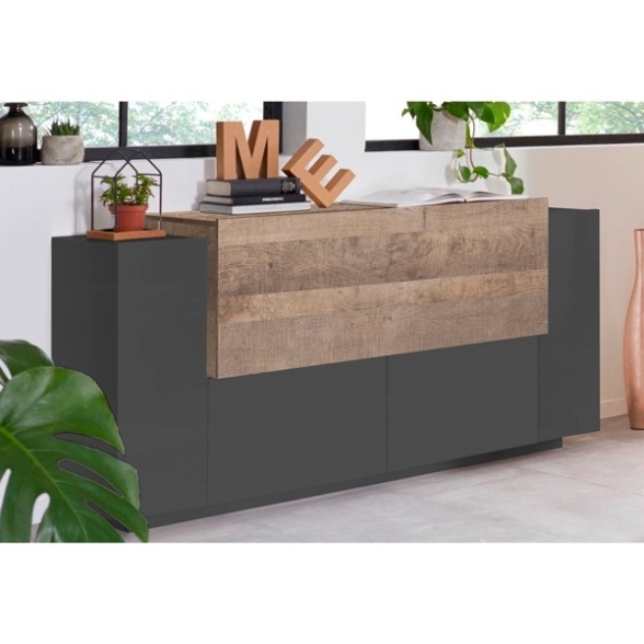 Madia 4 Ante 160 Cm Design Moderno Antracite Effetto Legno New Coro