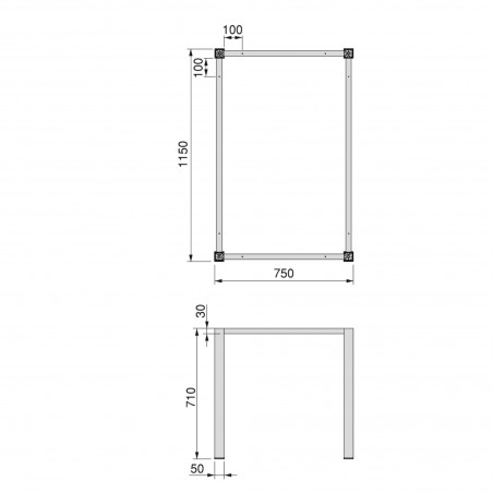 Gambe quadrate 5x5 cm con struttura 115x75 cm da tavolo in acciaio verniciato nero