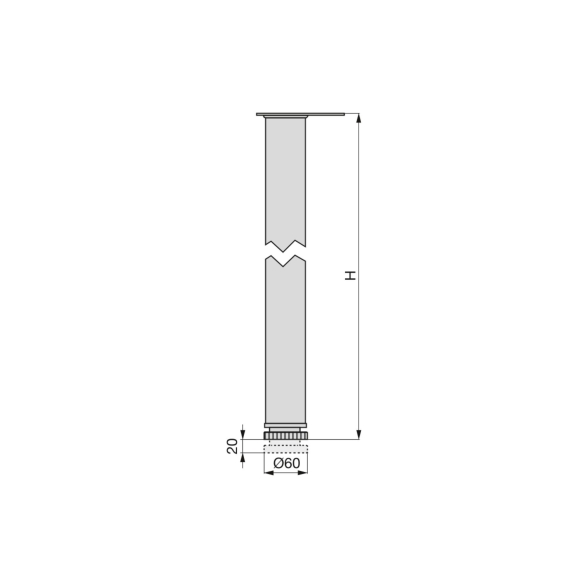 Gambe tonde 710-730 mm da tavolo diametro 60 mm in acciaio cromato