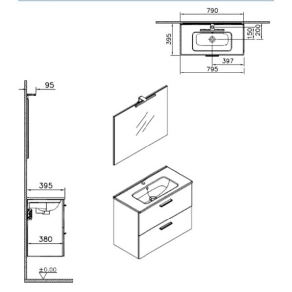 Composizione Bagno Completa Mobile Antracite 80 Cm Sanitari E Rubinetteria