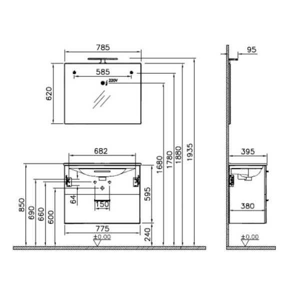 Composizione Bagno Completa Mobile Antracite 80 Cm Sanitari E Rubinetteria