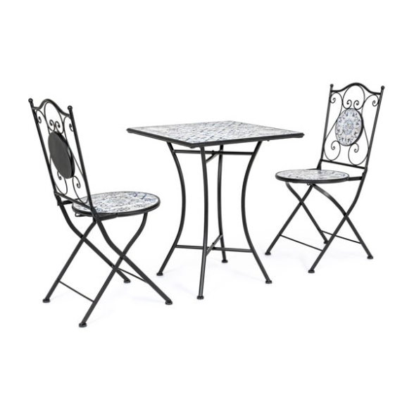 Set bistrot da giardino in mosaico con tavolino 60x60 e sedie pieghevoli Erice Bizzotto