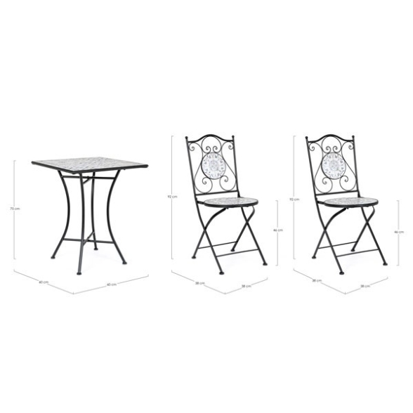 Set bistrot da giardino in mosaico con tavolino 60x60 e sedie pieghevoli Erice Bizzotto