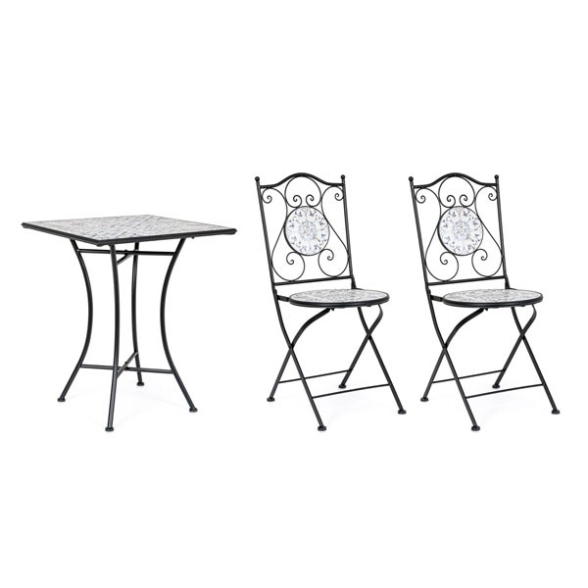 Set bistrot da giardino in mosaico con tavolino 60x60 e sedie pieghevoli Erice Bizzotto