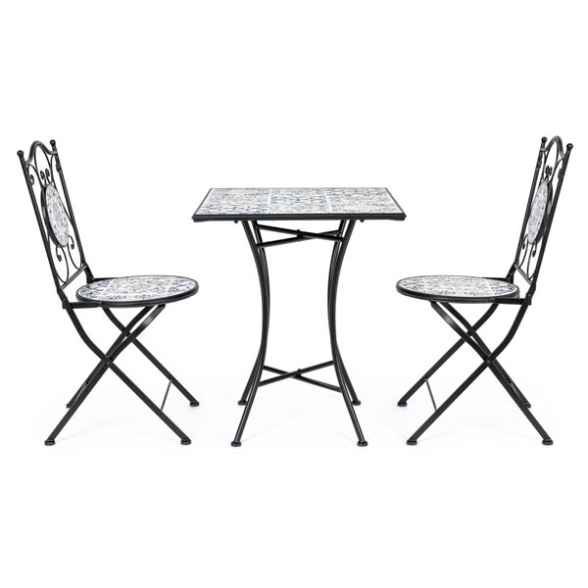 Set bistrot da giardino in mosaico con tavolino 60x60 e sedie pieghevoli Erice Bizzotto