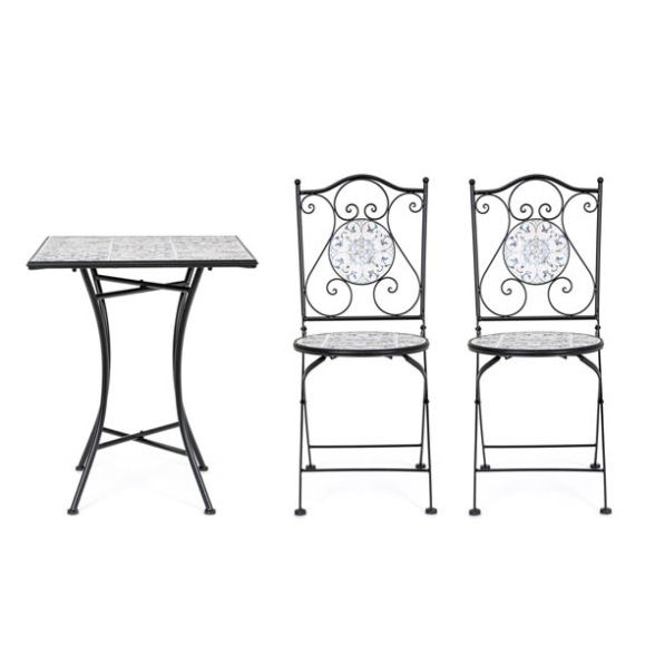Set bistrot da giardino in mosaico con tavolino 60x60 e sedie pieghevoli Erice Bizzotto