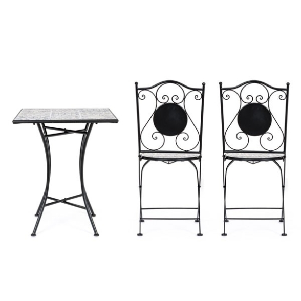 Set bistrot da giardino in mosaico con tavolino 60x60 e sedie pieghevoli Erice Bizzotto