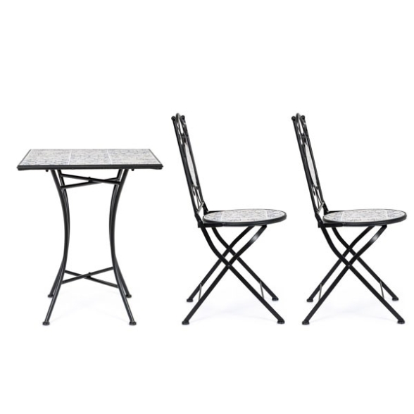 Set bistrot da giardino in mosaico con tavolino 60x60 e sedie pieghevoli Erice Bizzotto