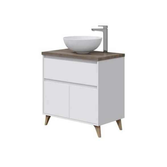 Mobile Bagno 80 Cm Con Lavabo Bacinella Da Appoggio Olmo E Bianco Ona