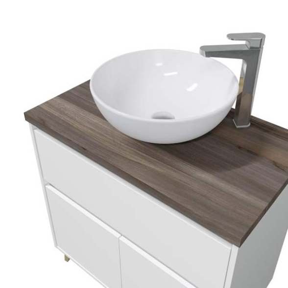 Mobile Bagno 80 Cm Con Lavabo Bacinella Da Appoggio Olmo E Bianco Ona