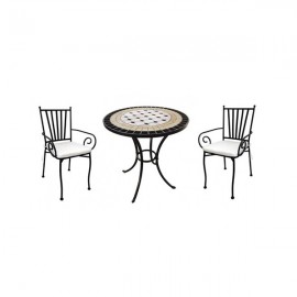 Set tavolo rotondo 60 cm in mosaico di pietra Palinuro Domus + 2 sedie Ravello Domus