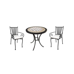 Set tavolo rotondo 60 cm in mosaico di pietra Palinuro Domus + 2 sedie Ravello Domus