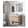 Mobile bagno sospeso 80 cm con colonna, lavabo e specchio rovere - Dakota 96250