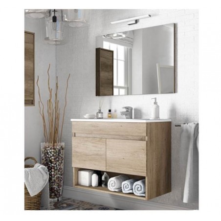 Mobile bagno sospeso 80 cm con pensile, lavabo e specchio rovere - Dakota 96250