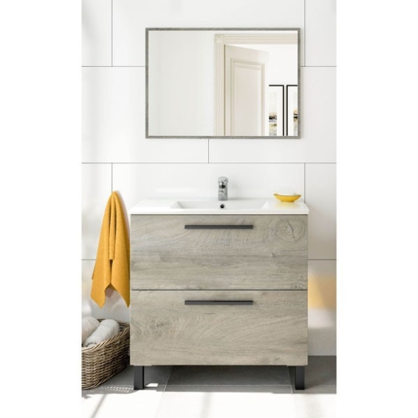 Mobile Bagno Da Terra Lavabo Specchio Colonna Athena 80 Rovere Alaska