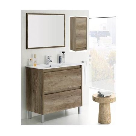 Mobile bagno 80 cm con pensile, lavabo e specchio rovere - Dakota 94611