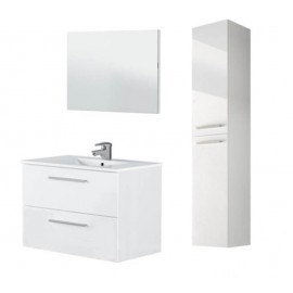 Mobile bagno sospeso 80 cm con colonna, lavabo e specchio bianco laccato - Aruba 94613
