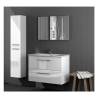 Mobile bagno sospeso 80 cm con colonna, lavabo e specchio bianco laccato - Aruba 94613