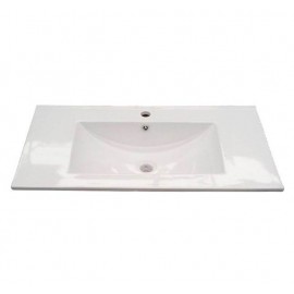 Mobile bagno sospeso 80 cm con colonna, lavabo e specchio bianco laccato - Aruba 94613