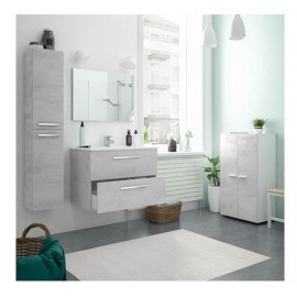 Mobile bagno sospeso 80 cm con colonna, lavabo e specchio color cemento - Aruba 99134