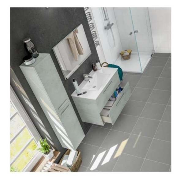 Mobile bagno sospeso 80 cm con colonna, lavabo e specchio color cemento - Aruba 99134