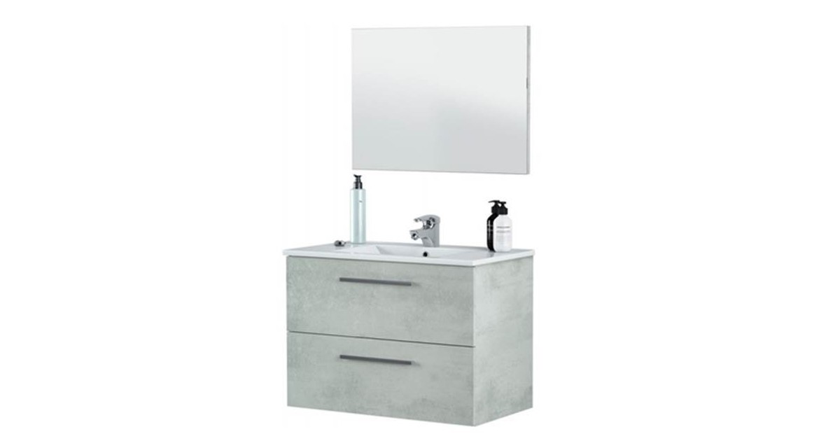 Mobile bagno sospeso 80 cm con lavabo e specchio color cemento - Aruba 99134