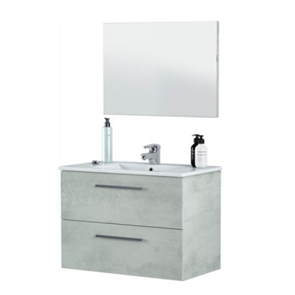 Mobile bagno sospeso 80 cm con lavabo e specchio color cemento - Aruba 99134