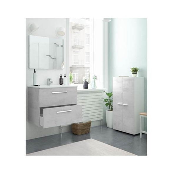 Mobile bagno sospeso 80 cm con lavabo e specchio color cemento - Aruba 99134
