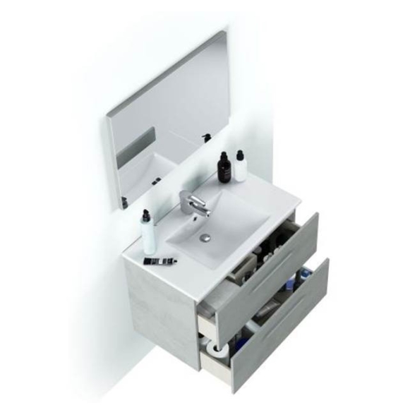 Mobile bagno sospeso 80 cm con lavabo e specchio color cemento - Aruba 99134