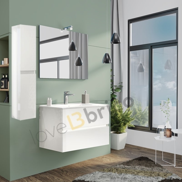 Mobile da bagno sospeso 80 cm con colonna bianco lucido