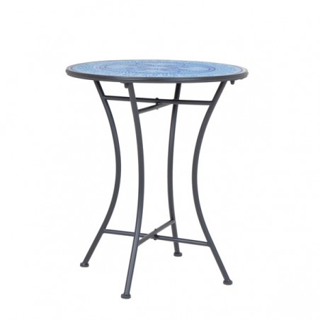 Set da giardino in ferro tavolo bistrot e sedie pieghevoli con mosaico azzurro Bisanzio Bizzotto