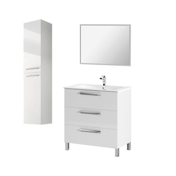 Mobile Bagno 80 Cm Con Lavabo Specchio E Colonna Da Terra Bianco Athena 3 Cassetti