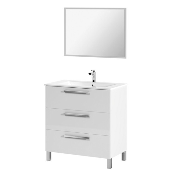 Mobile Bagno 80 Cm + Lavabo Specchio E Colonna Bianco Athena 3 Cassetti