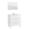 Mobile Bagno 80 Cm + Lavabo Specchio E Colonna Bianco Athena 3 Cassetti