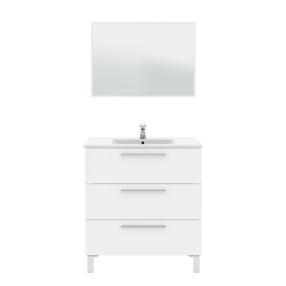 Mobile Bagno 80 Cm + Lavabo Specchio E Colonna Bianco Athena 3 Cassetti