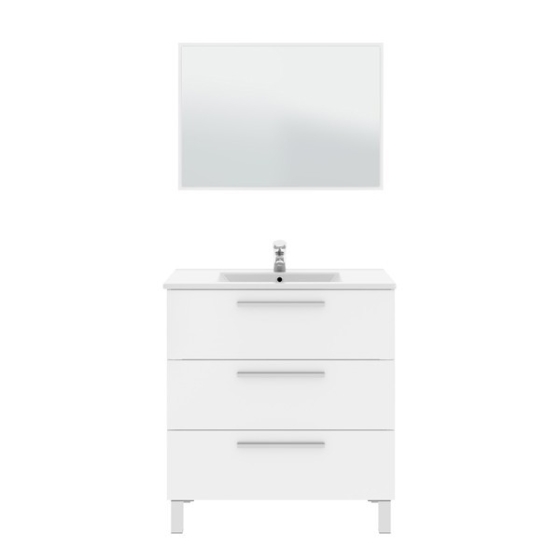 Mobile Bagno 80 Cm Con Lavabo Specchio E Colonna Da Terra Bianco Athena 3 Cassetti