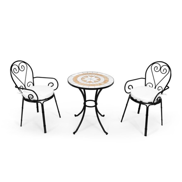 Tavolo Mosaico Tondo 60 Cm Con 2 Sedie E Cuscini In Acciaio Liberty